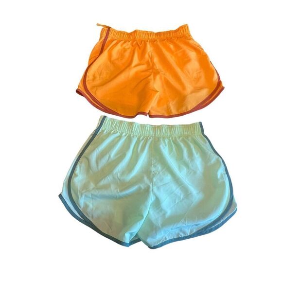 2 Nike woman’s XS Dri-Fit Running Run Shorts orange green hiking outdoors New - Picture 2 of 3